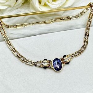 Vintage 80s Givenchy Periwinkle Gold Tone Chunky Necklace SOLD